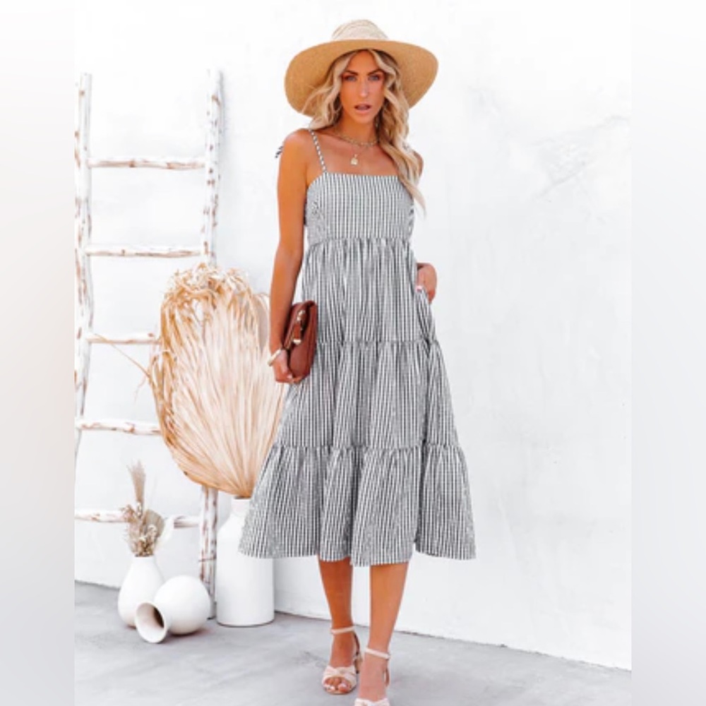 Vici Black and White Gingham Midi Dress